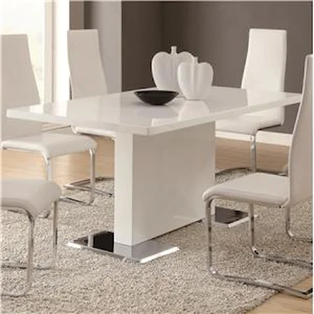 White Dining Table with Chrome Metal Base